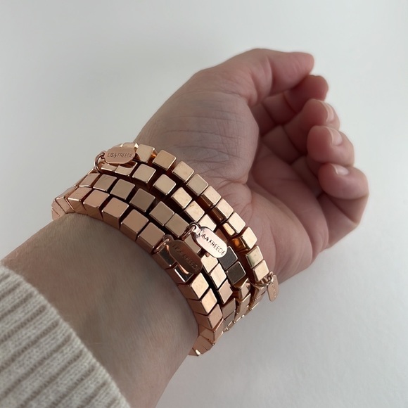 Lisa Freede ROSE GOLD stretchy cubic geometric bracelets (set of 4)…heavy metal! - Picture 4 of 6
